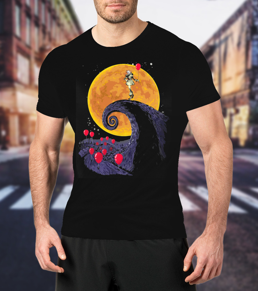Pennywise The Nightmare Before Halloween Balloon Moon Scene T-Shirt