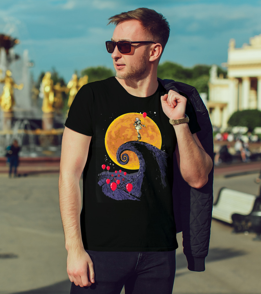 Pennywise The Nightmare Before Halloween Balloon Moon Scene T-Shirt