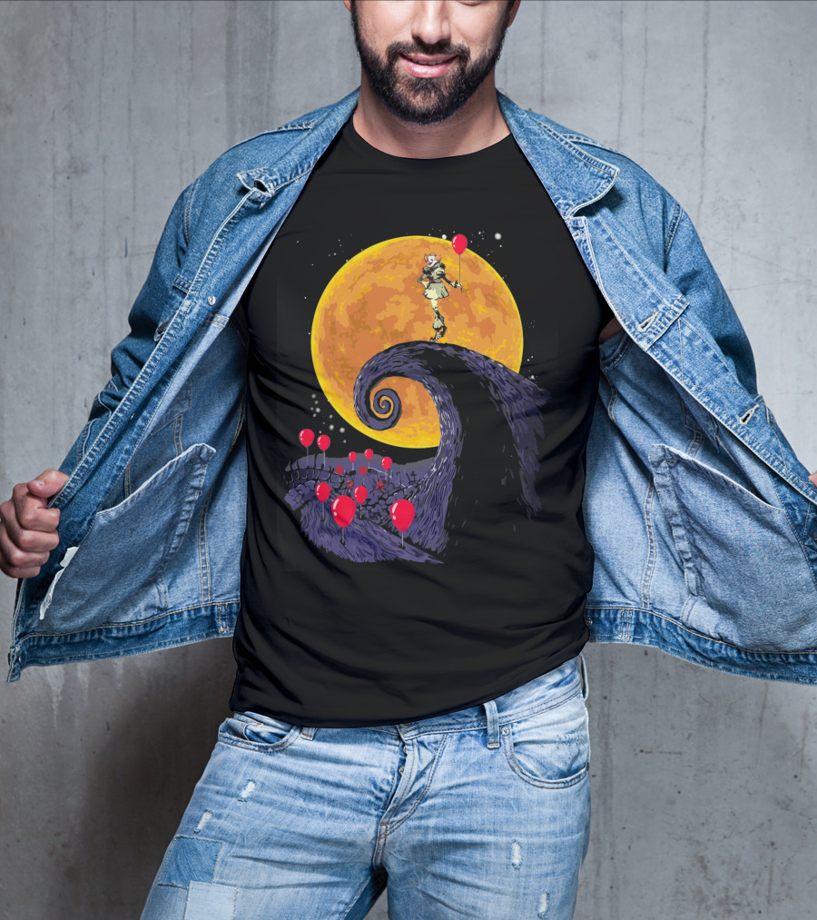 Pennywise The Nightmare Before Halloween Balloon Moon Scene T-Shirt