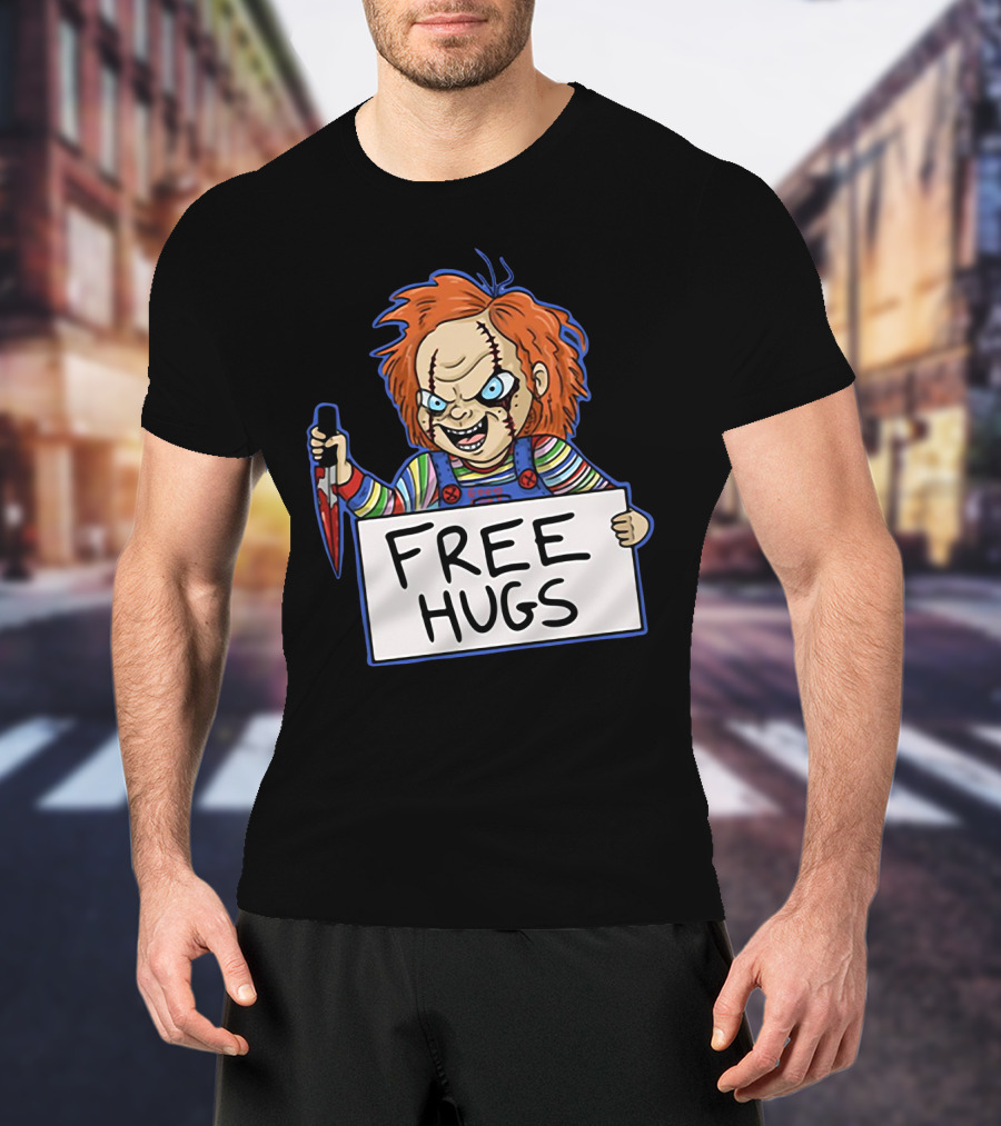 Chucky Free Hugs With Knife And Red Hair T-Shirt