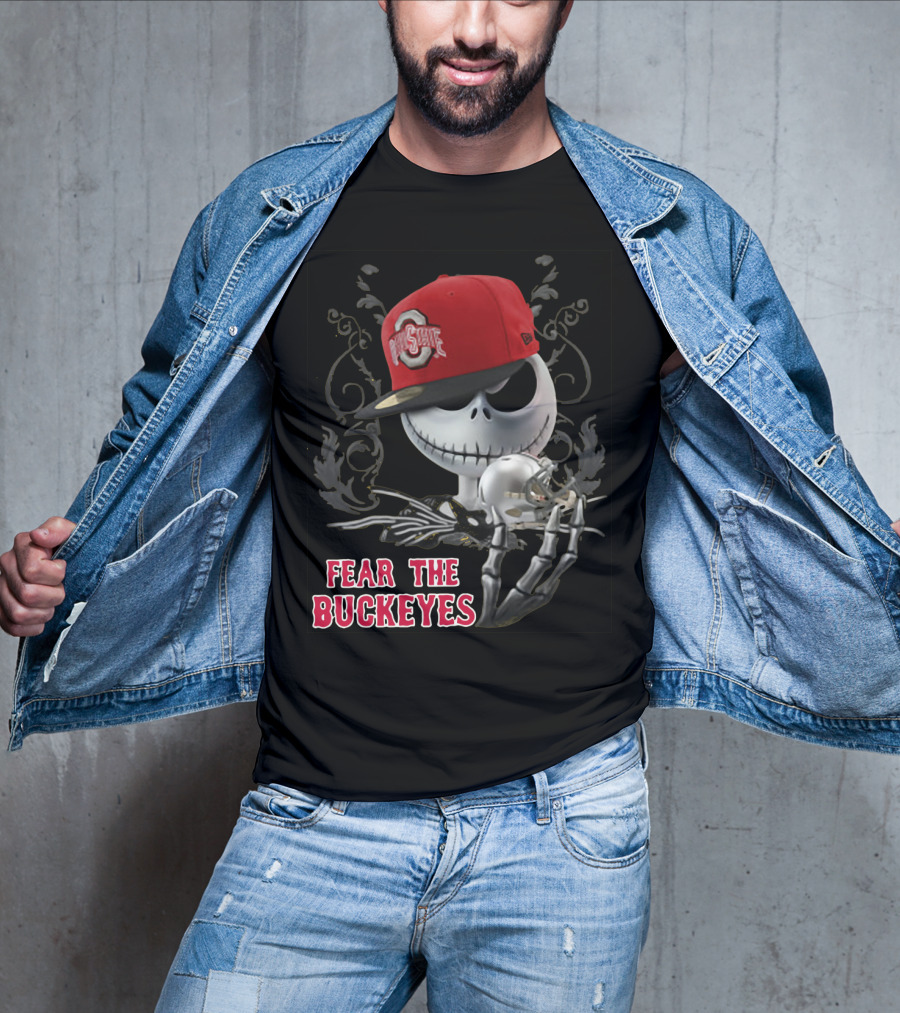 Jack Skellington Wearing Ohio State Buckeyes Hat Fear The Buckeyes T-Shirt