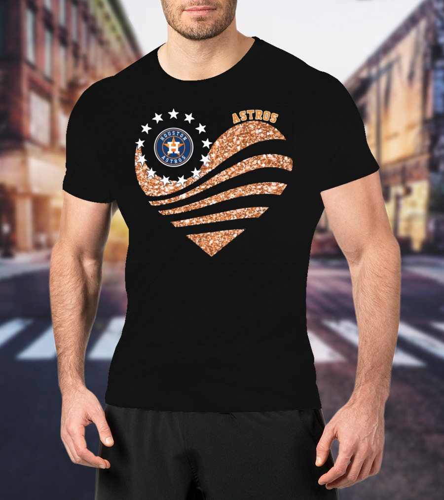 Houston Astros Heart Glitter Stars T-Shirt