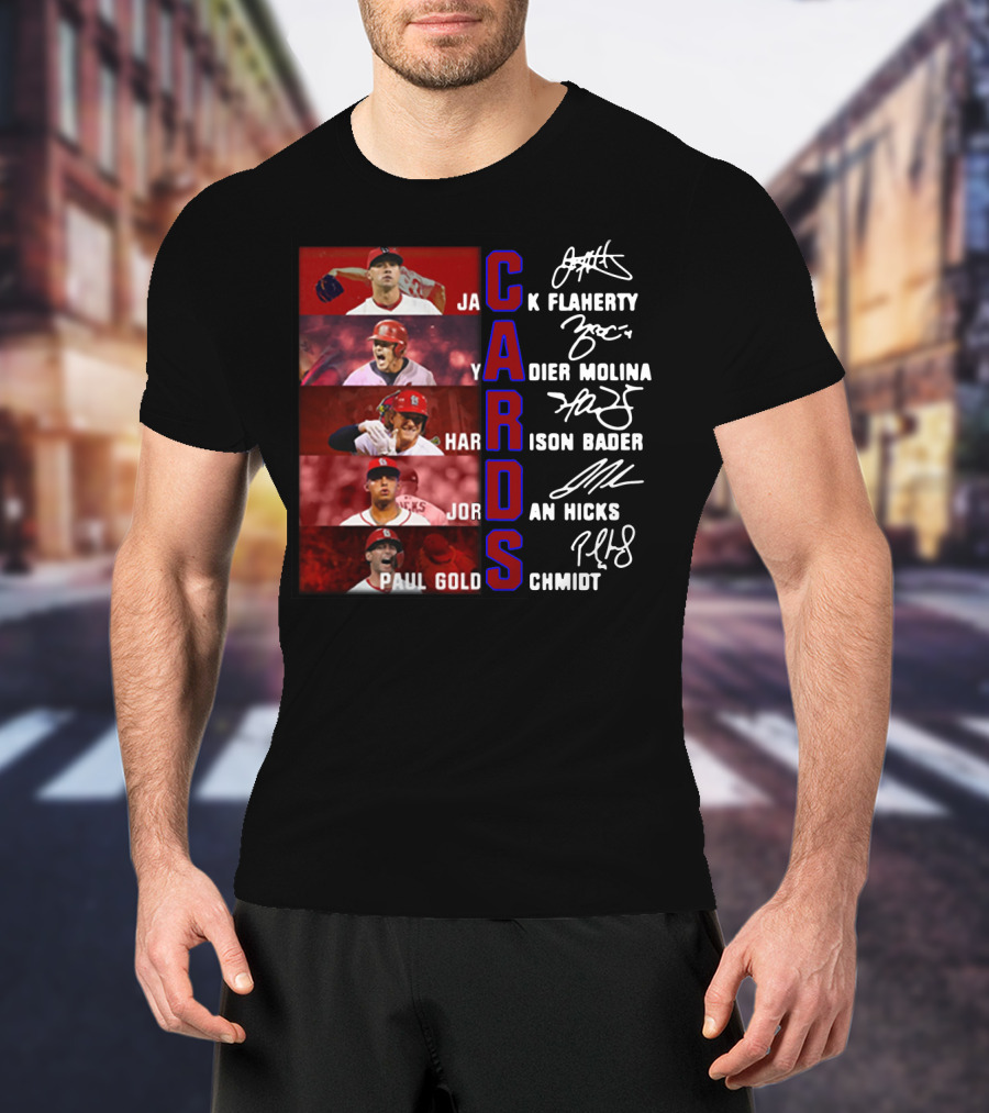 Cards Jack Flaherty Yadier Molina Harrison Bader Jordan Hicks Paul Goldschmidt T-Shirt