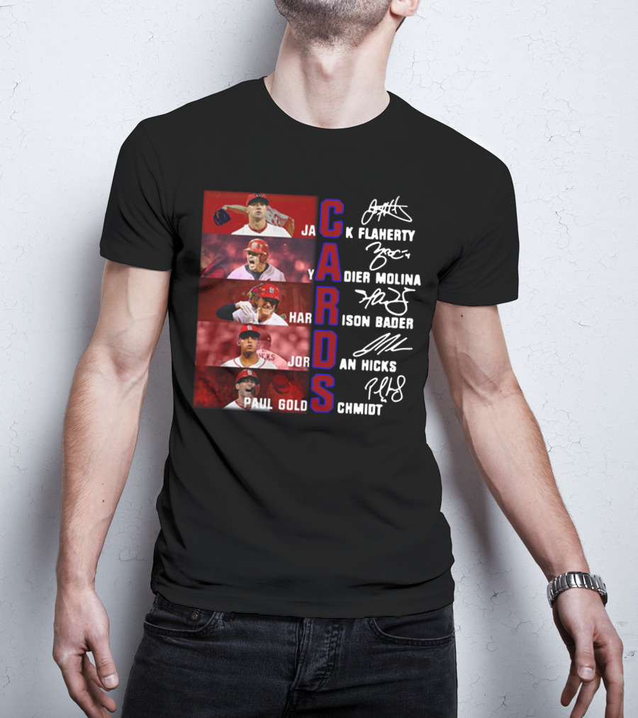 Cards Jack Flaherty Yadier Molina Harrison Bader Jordan Hicks Paul Goldschmidt T-Shirt