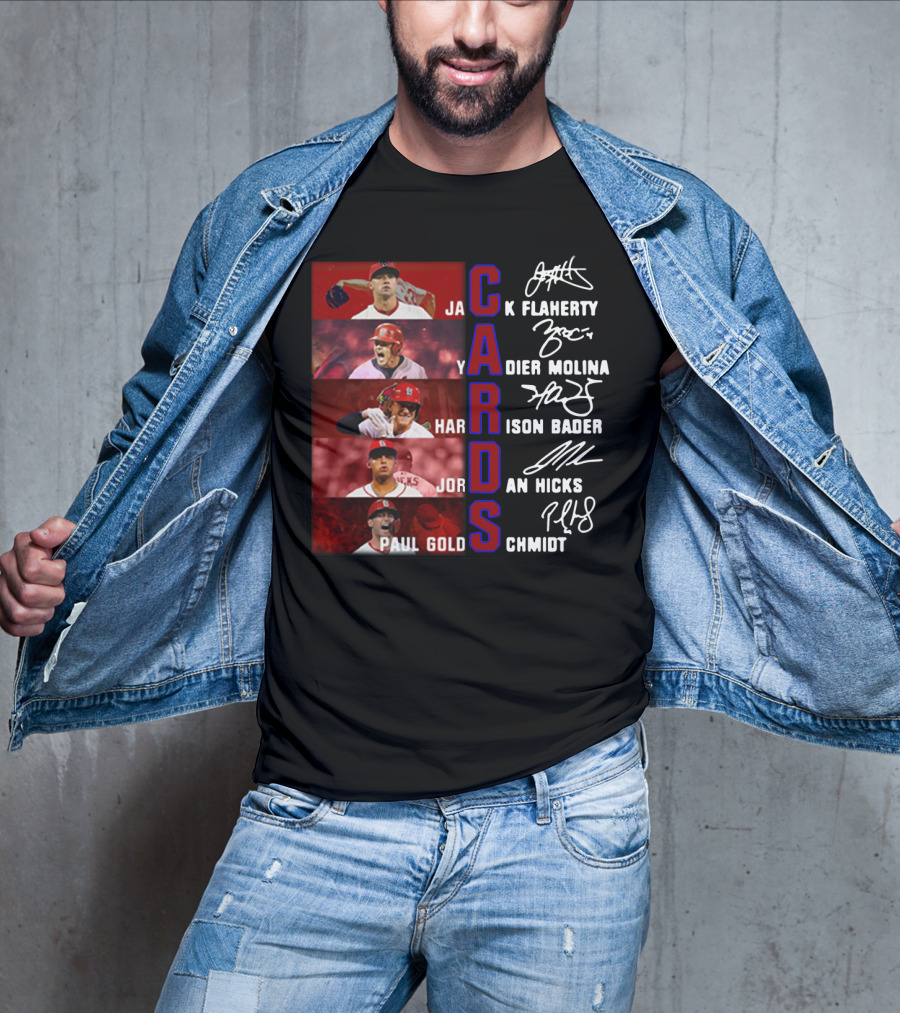 Cards Jack Flaherty Yadier Molina Harrison Bader Jordan Hicks Paul Goldschmidt T-Shirt