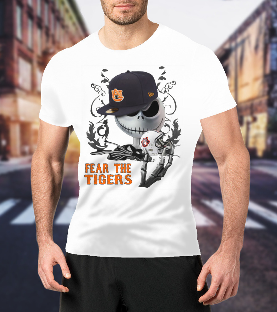 Fear The Auburn Tigers Jack Skellington Helmet And Hat T-Shirt