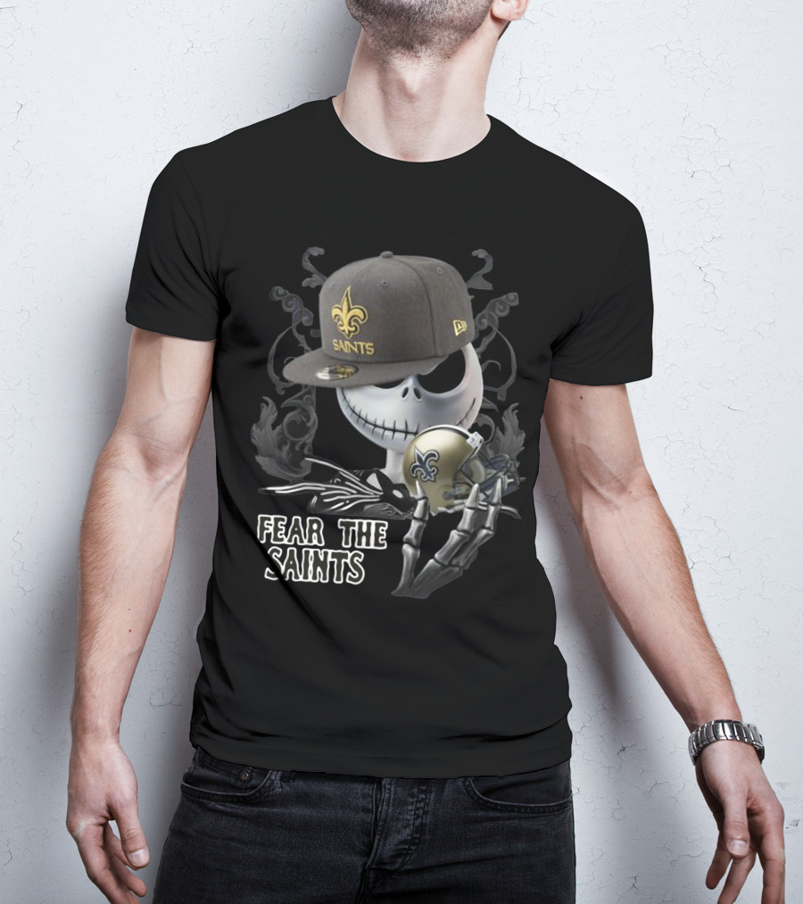 Jack Skellington Fear The Saints New Orleans Fleur-De-Lis Helmet T-Shirt