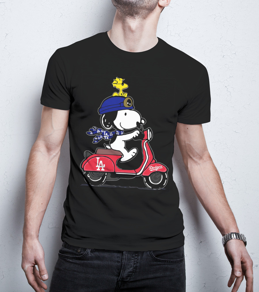 Snoopy Riding Vespa Los Angeles Dodgers Mascot With Woodstock T-Shirt