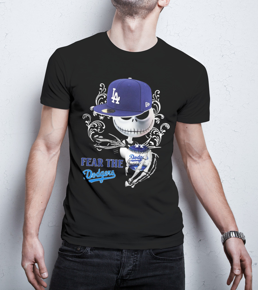 Jack Skellington Los Angeles Dodgers Baseball Fear The Dodgers T-Shirt