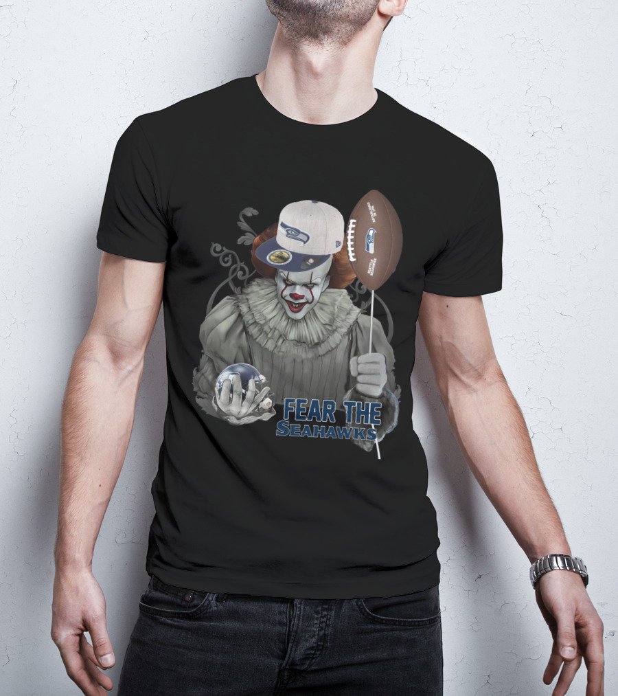 Pennywise Holding Seattle Seahawks Football And Wearing Seahawks Cap T-Shirt