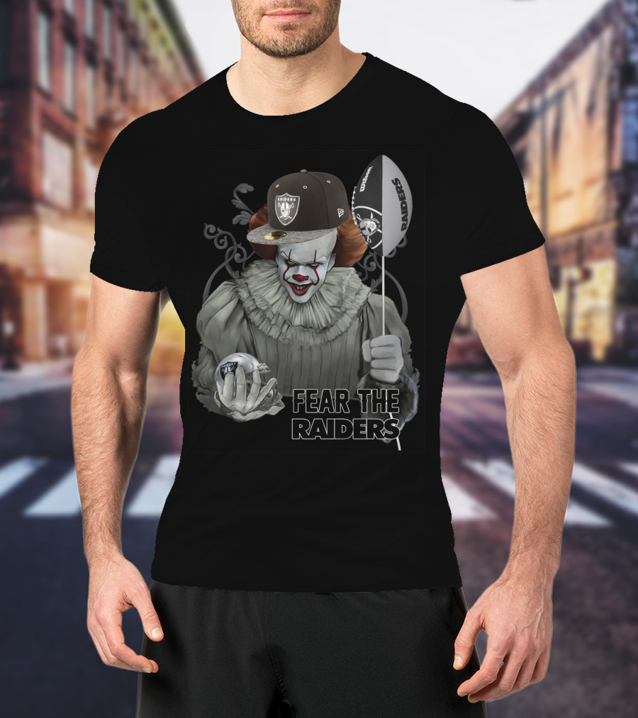 Fear The Raiders Pennywise With Oakland Raiders Hat And Balloon T-Shirt