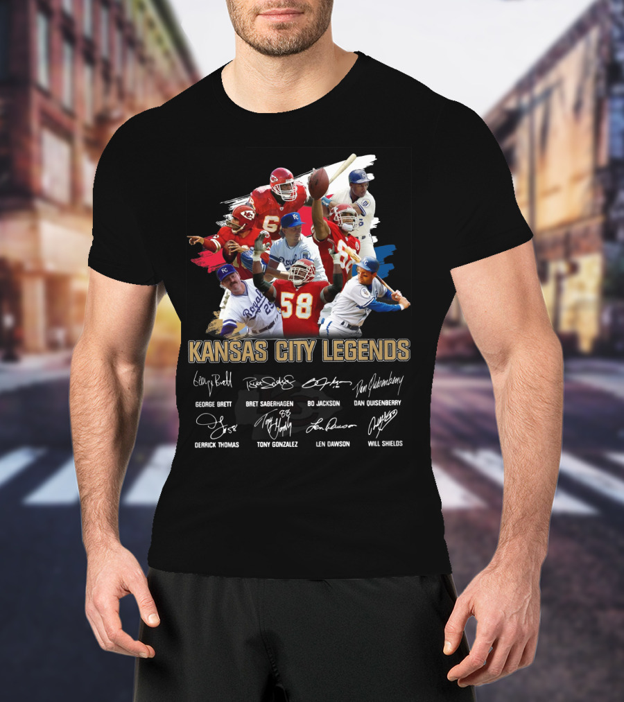 Kansas City Legends George Brett Bret Saberhagen Bo Jackson Dan Quisenberry Derrick Thomas Tony Gonzalez Len Dawson Will Shields T-Shirt