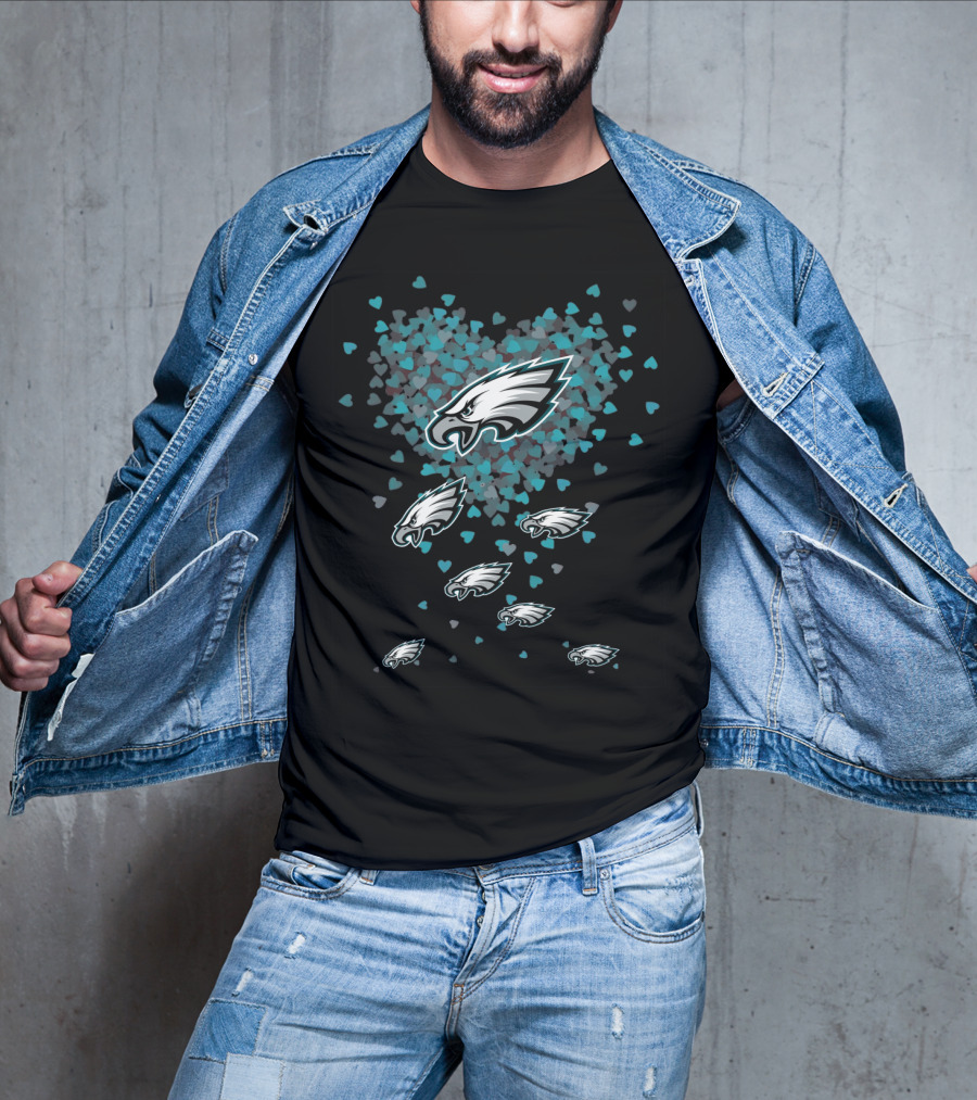 Philadelphia Eagles Hearts Pattern Eagle Heads T-Shirt
