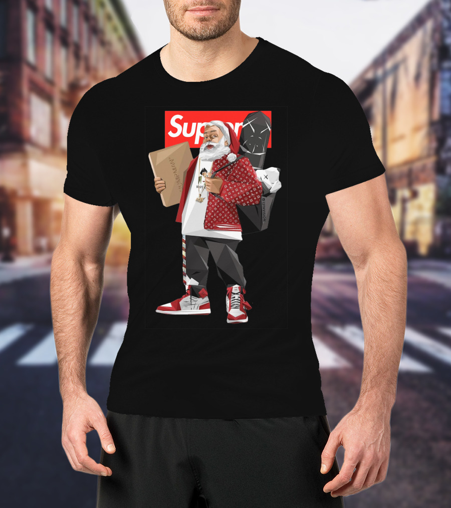 Santa Claus Supreme Hiphop Fashion Mashup With Luxury Brands T-Shirt