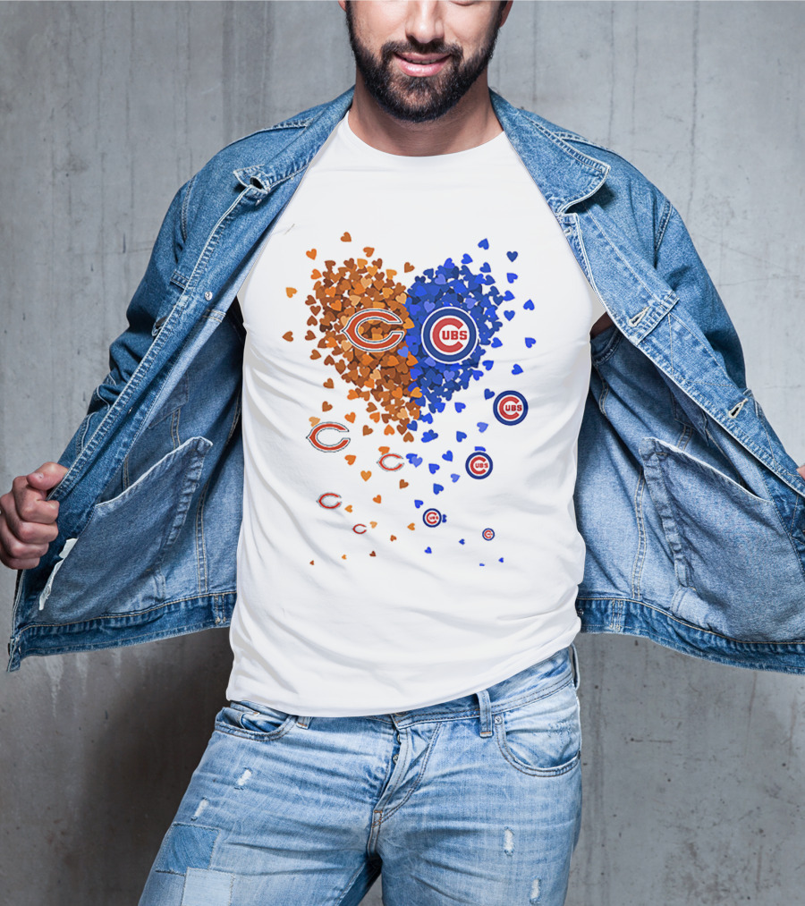 Chicago Bears Cubs Heart Logo Fusion T-Shirt