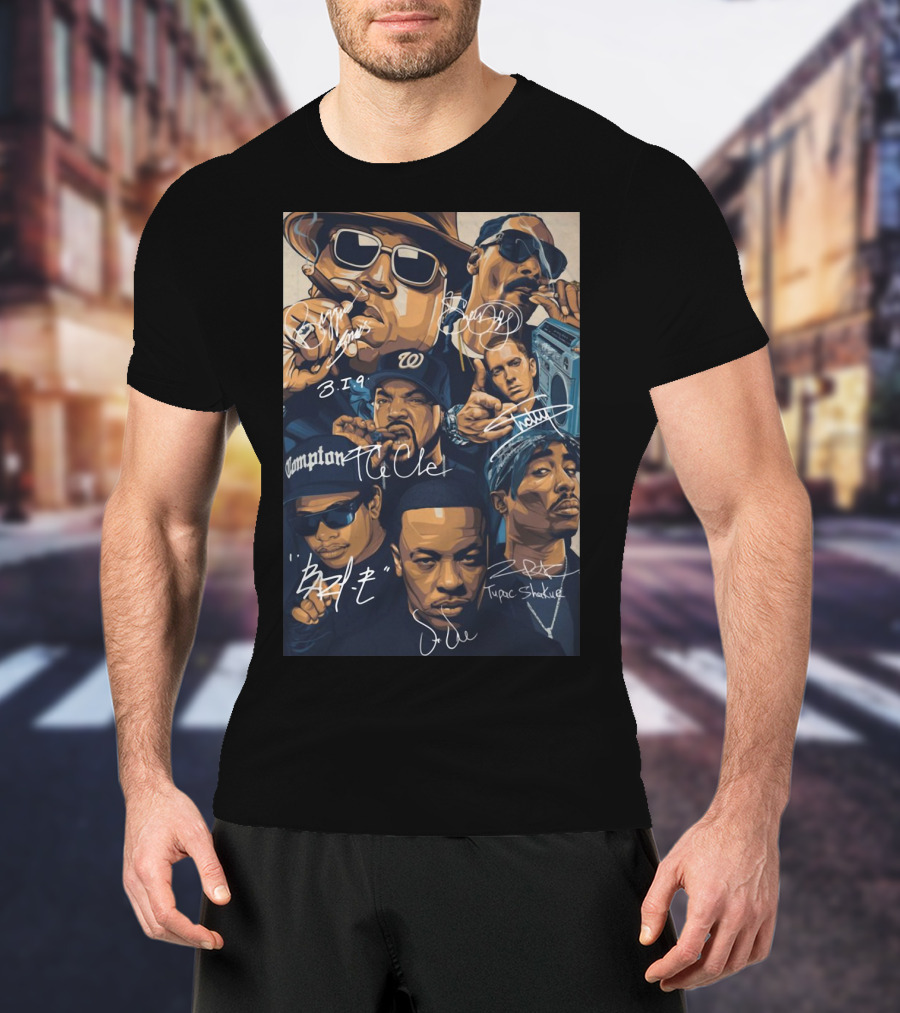 Rappers Tupac Shakur Snoop Dogg Notorious B.i.g. Ice Cube Eazy-E Dr. Dre Eminem Friends T-Shirt