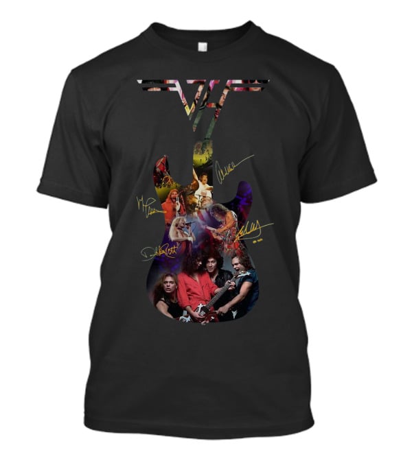 Van Halen Guitar Signed Collage With Band Members T-Shirt