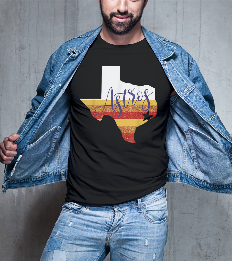 Astros Texas State Outline With Stripes And Star T-Shirt
