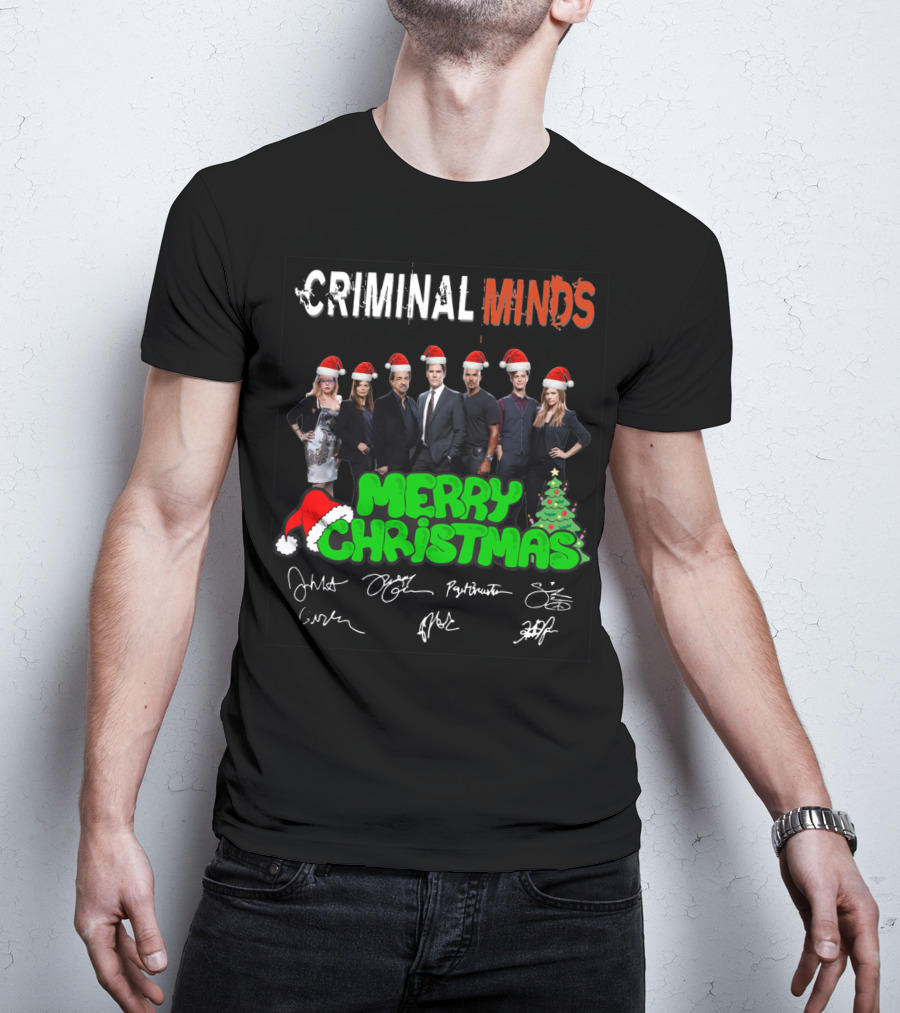 Criminal Minds Merry Christmas Santa Hats Signatures T-Shirt