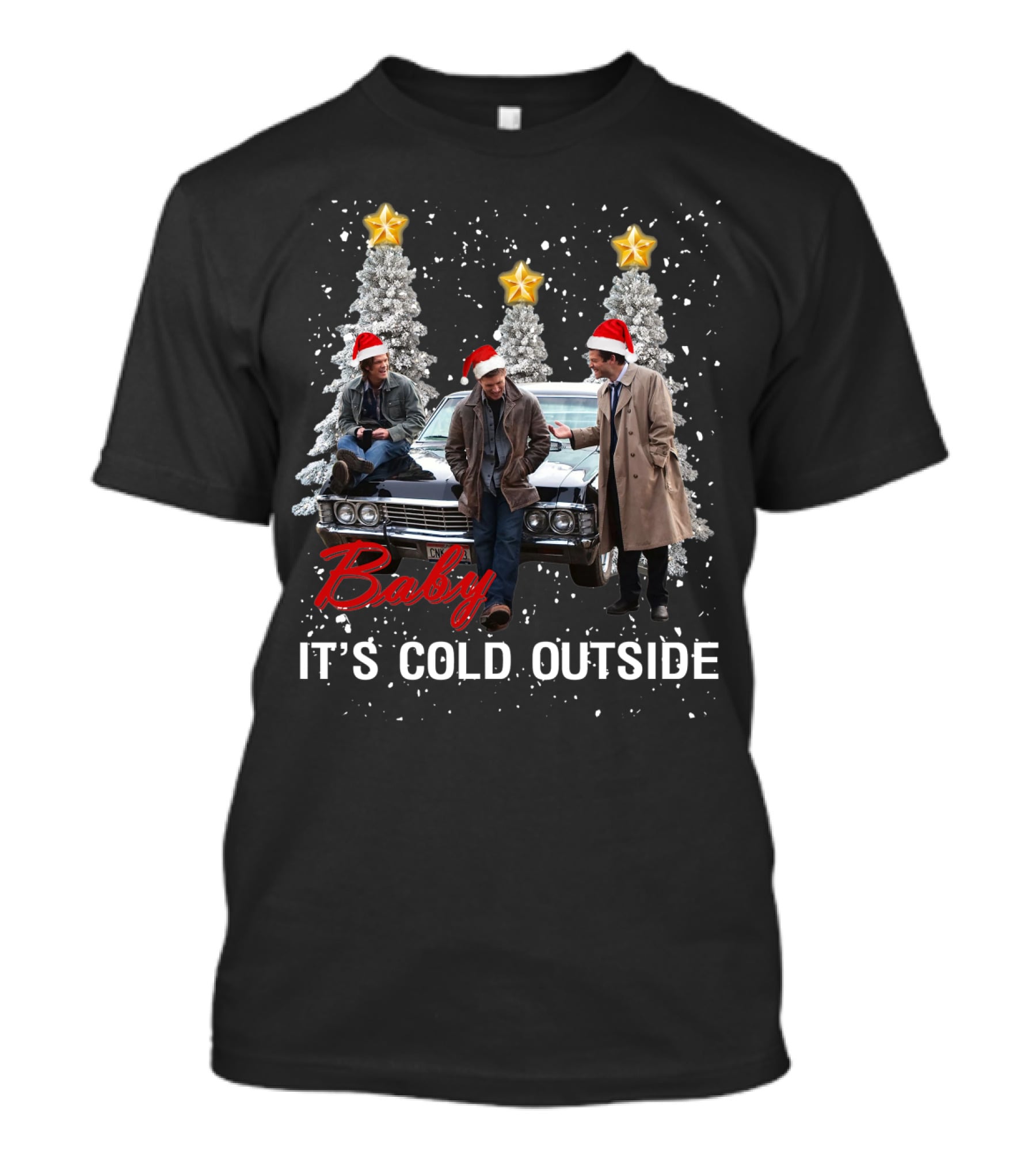 Supernatural Baby It’s Cold Outside Christmas Theme With Characters And Car T-Shirt