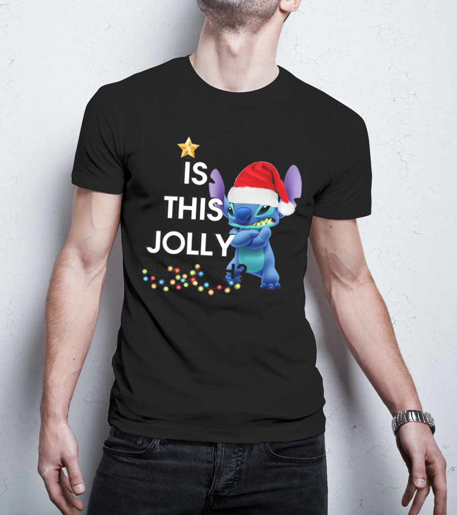 Is This Jolly Enough? Stitch With Santa Hat And Christmas Lights T-Shirt