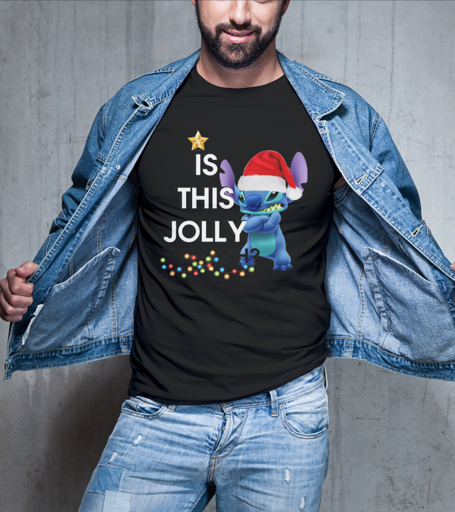 Is This Jolly Enough? Stitch With Santa Hat And Christmas Lights T-Shirt