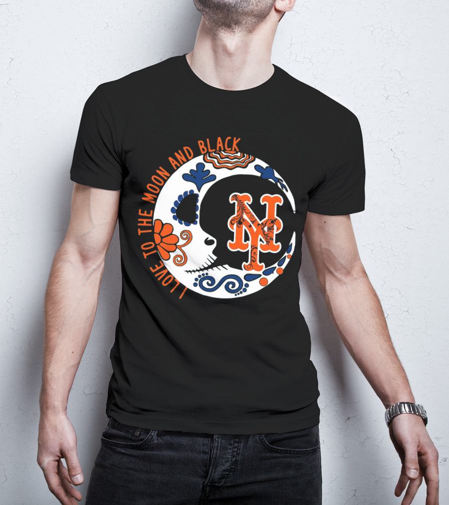 New York Mets I Love To The Moon And Black T-Shirt