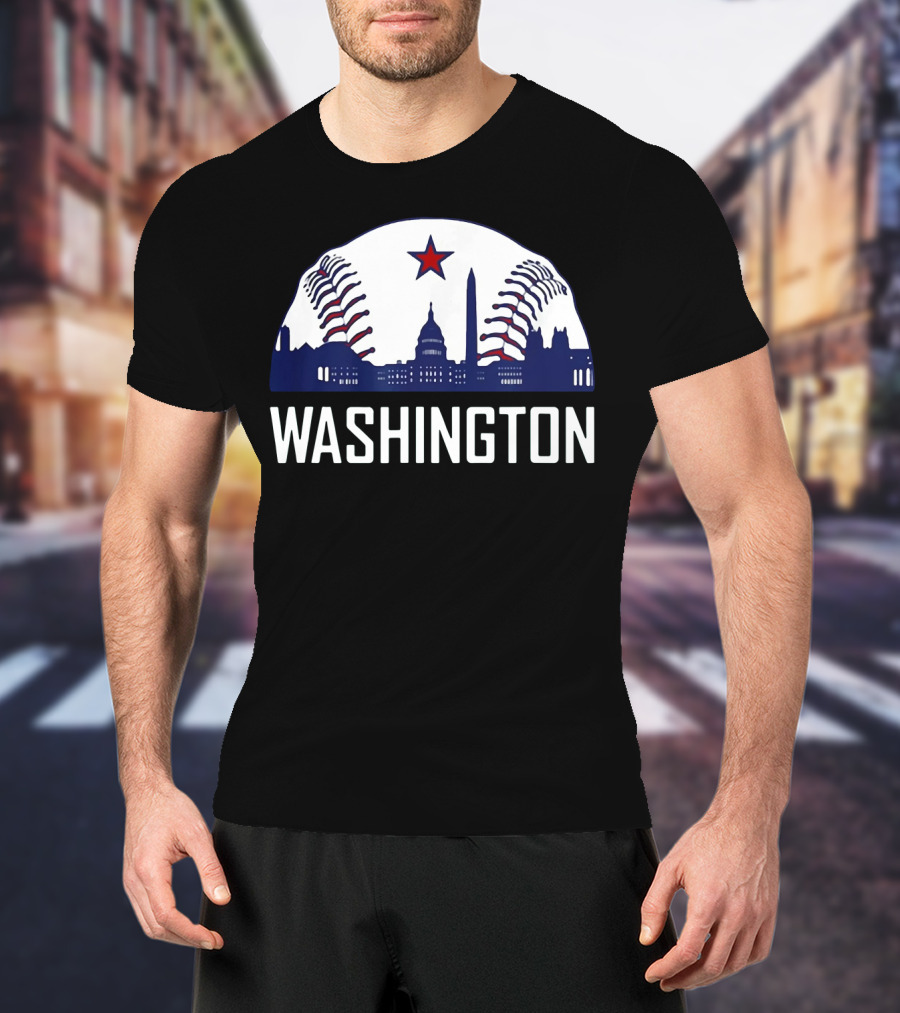Washington DC Baseball Hometown Skyline National Capitol Star T-Shirt