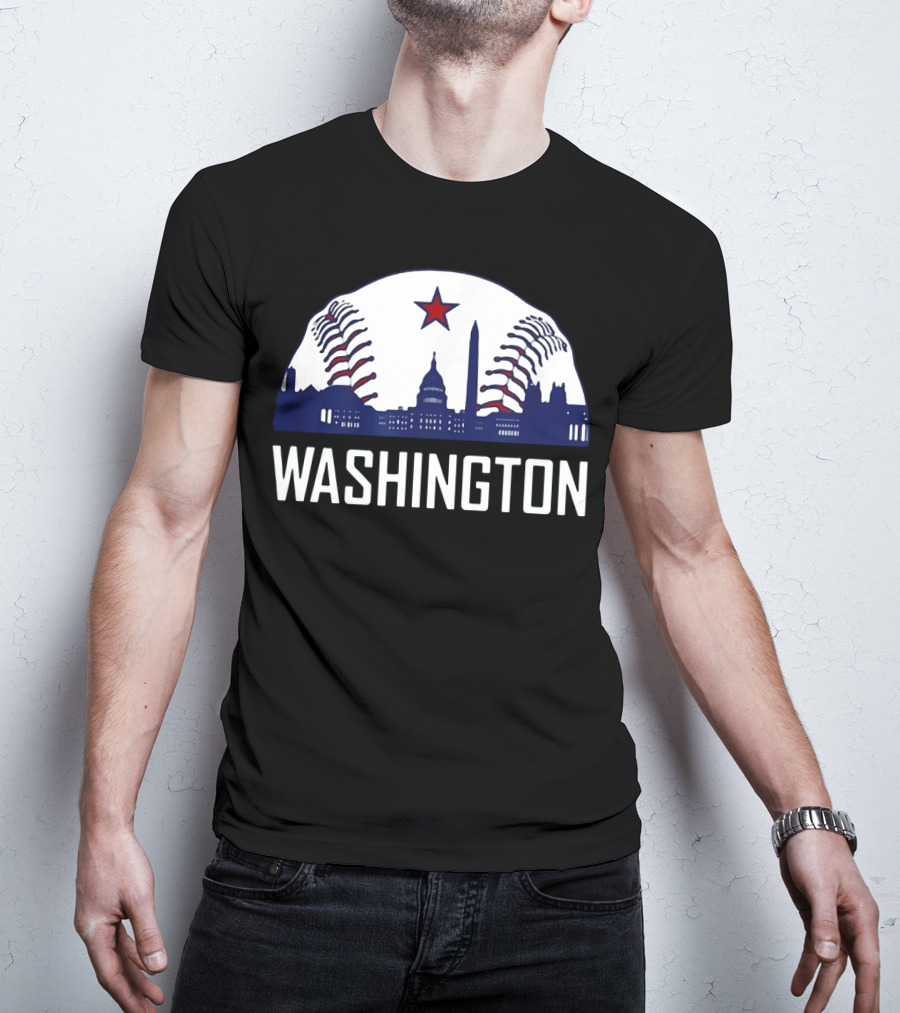 Washington DC Baseball Hometown Skyline National Capitol Star T-Shirt