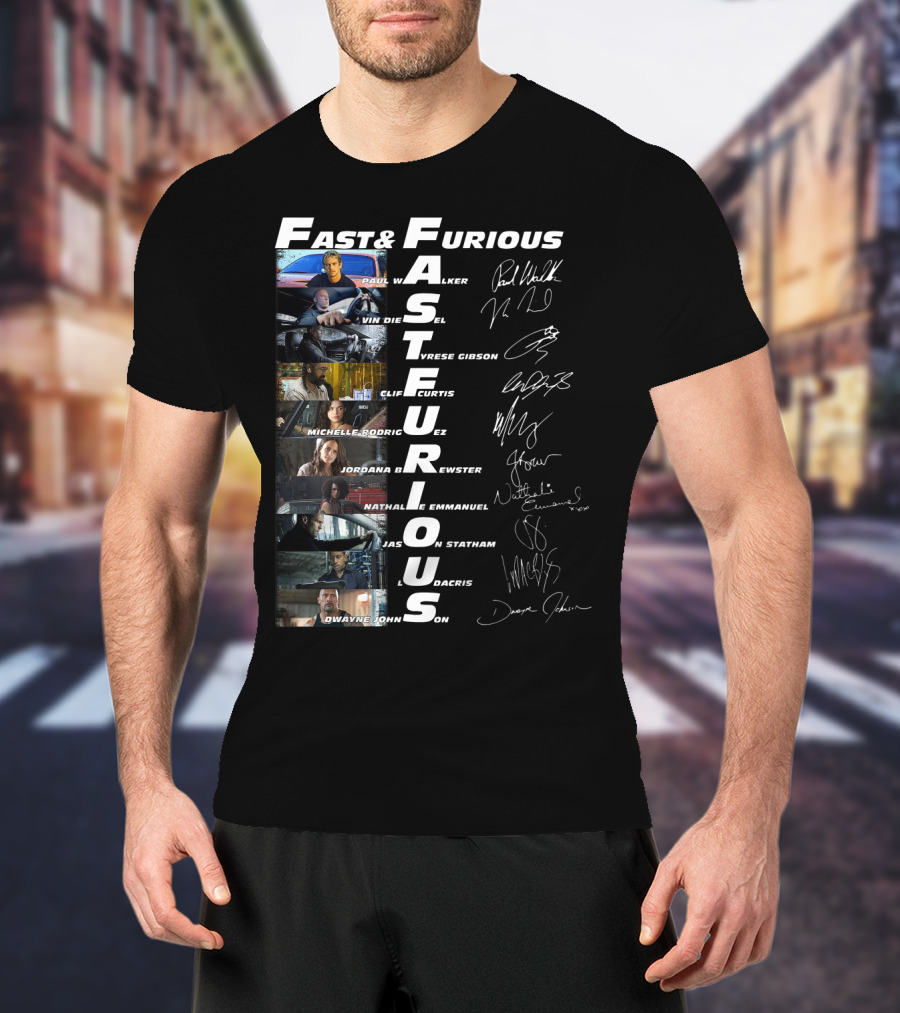 Fast And Furious Paul Walker Vin Diesel Tyrese Gibson Michelle Rodriguez Jordana Brewster Nathalie Emmanuel Jason Statham Ludacris Dwayne Johnson T-Shirt