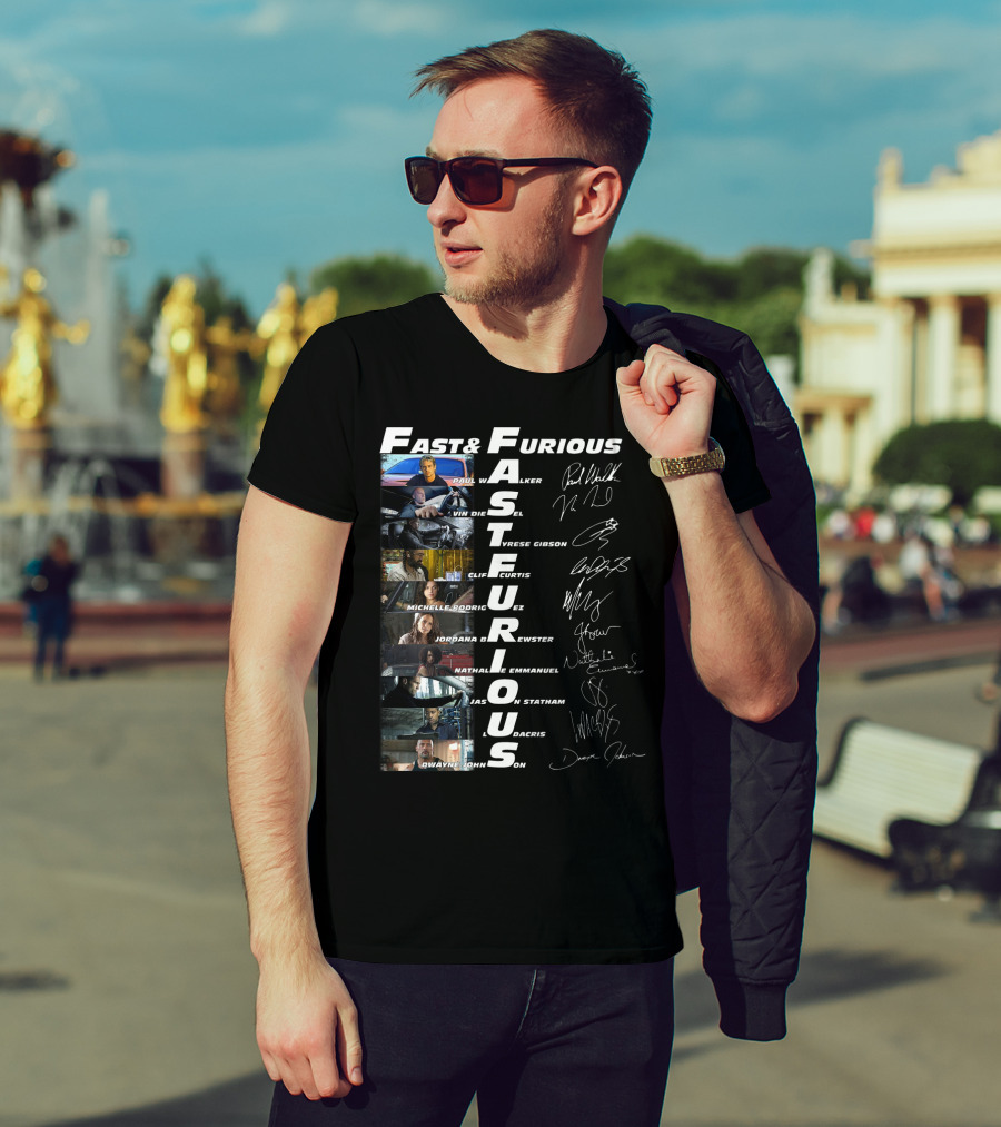 Fast And Furious Paul Walker Vin Diesel Tyrese Gibson Michelle Rodriguez Jordana Brewster Nathalie Emmanuel Jason Statham Ludacris Dwayne Johnson T-Shirt