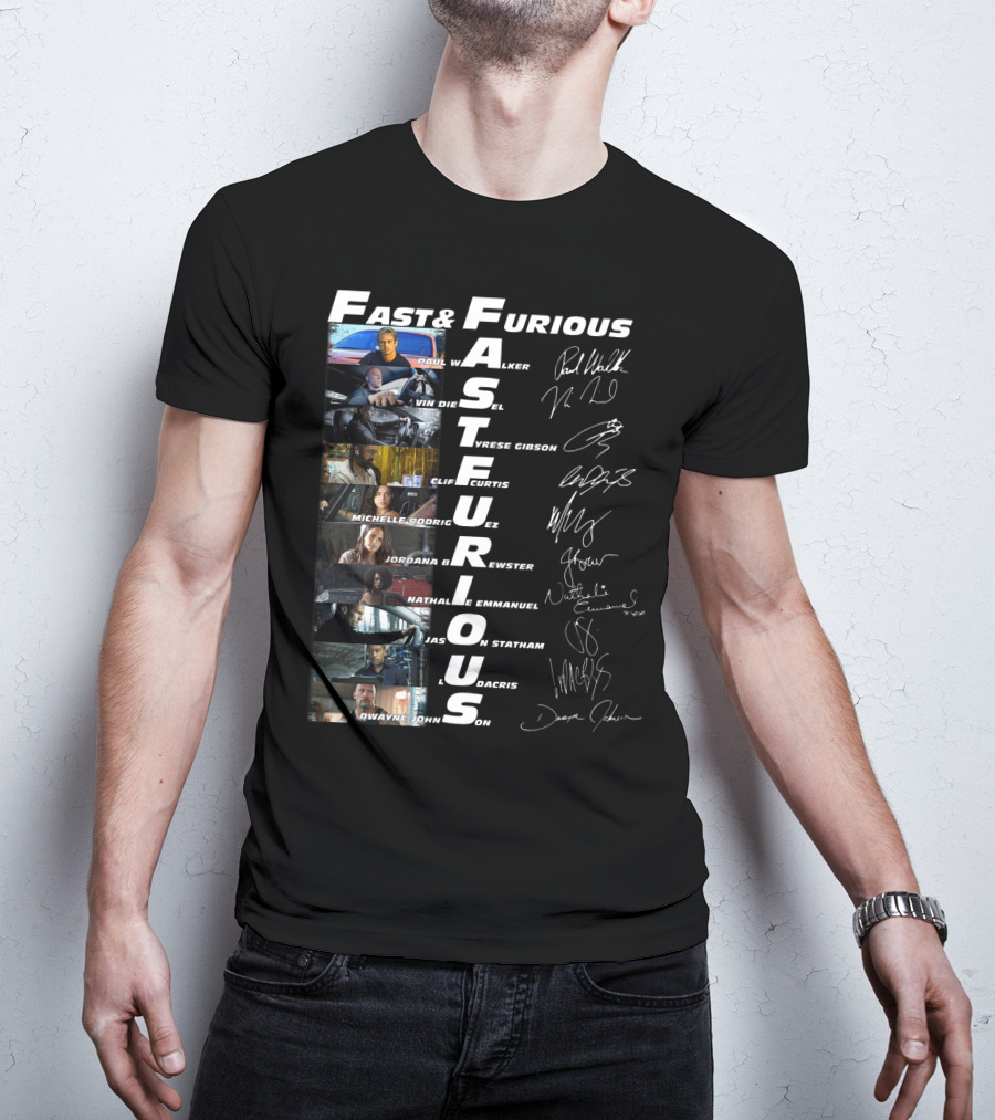 Fast And Furious Paul Walker Vin Diesel Tyrese Gibson Michelle Rodriguez Jordana Brewster Nathalie Emmanuel Jason Statham Ludacris Dwayne Johnson T-Shirt