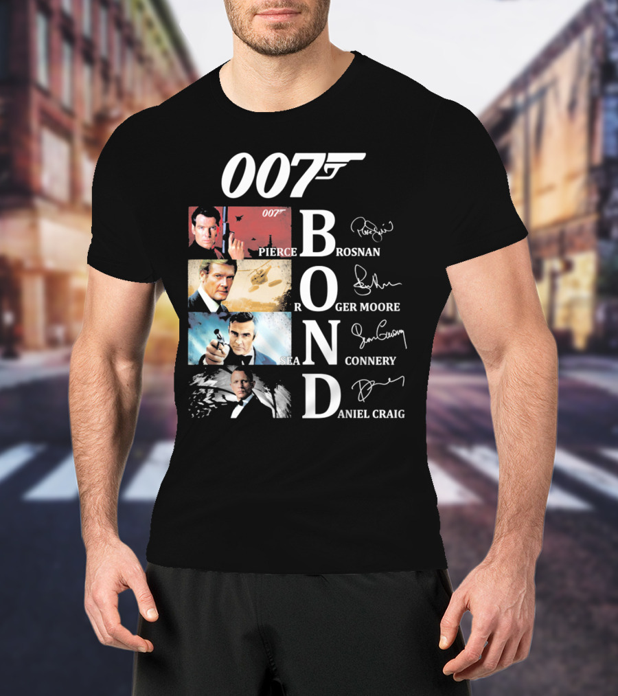 Bond Evolution Pierce Brosnan Roger Moore Sean Connery Daniel Craig T-Shirt