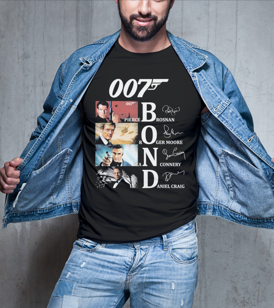 Bond Evolution Pierce Brosnan Roger Moore Sean Connery Daniel Craig T-Shirt