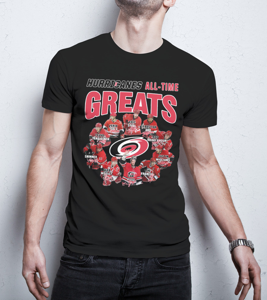 Hurricanes All-Time Greats Teuvo Teravainen Erik Cole Eric Staal Sebastian Aho Skinner Glen Wesley Cam Ward Rod Brind'amour Justin Williams Ron Francis T-Shirt