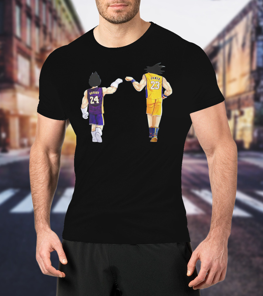 Vegeta And Goku In Kobe Bryant 24 And LeBron James 23 Basketball Jerseys T-Shirt