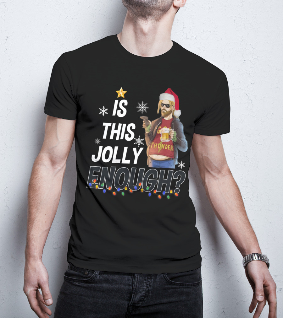 Is This Jolly Enough Thor Thunder Santa Hat Retro Holiday T-Shirt