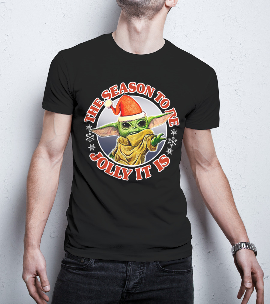 The Season To Be Jolly It Is Baby Yoda Santa Hat Snowflakes T-Shirt