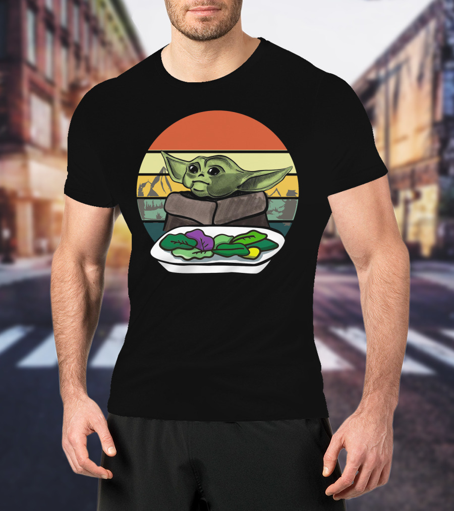 Baby Yoda Yelling At The Table Mountains 70s Sunset Forest T-Shirt
