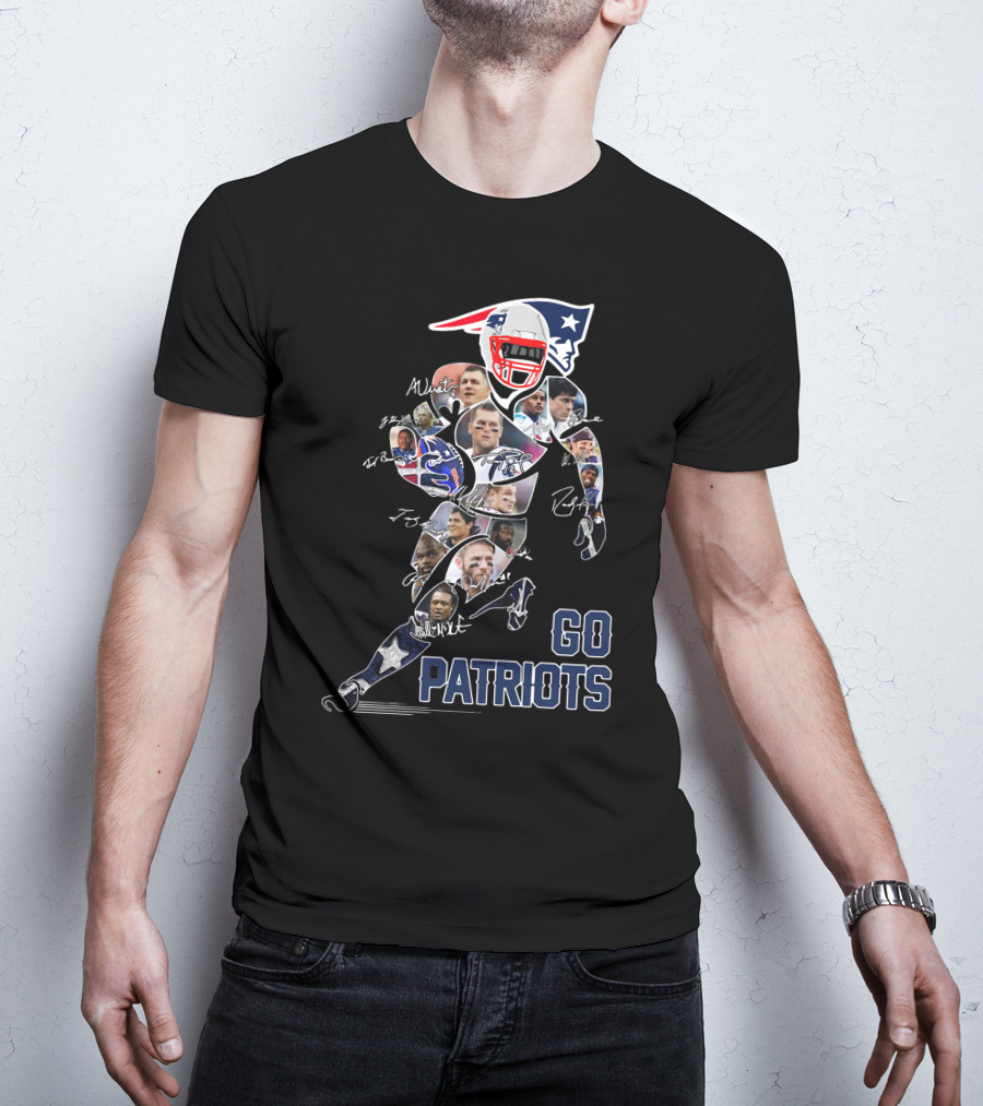 GO PATRIOTS New England Football Player Collage And Signatures T-Shirt