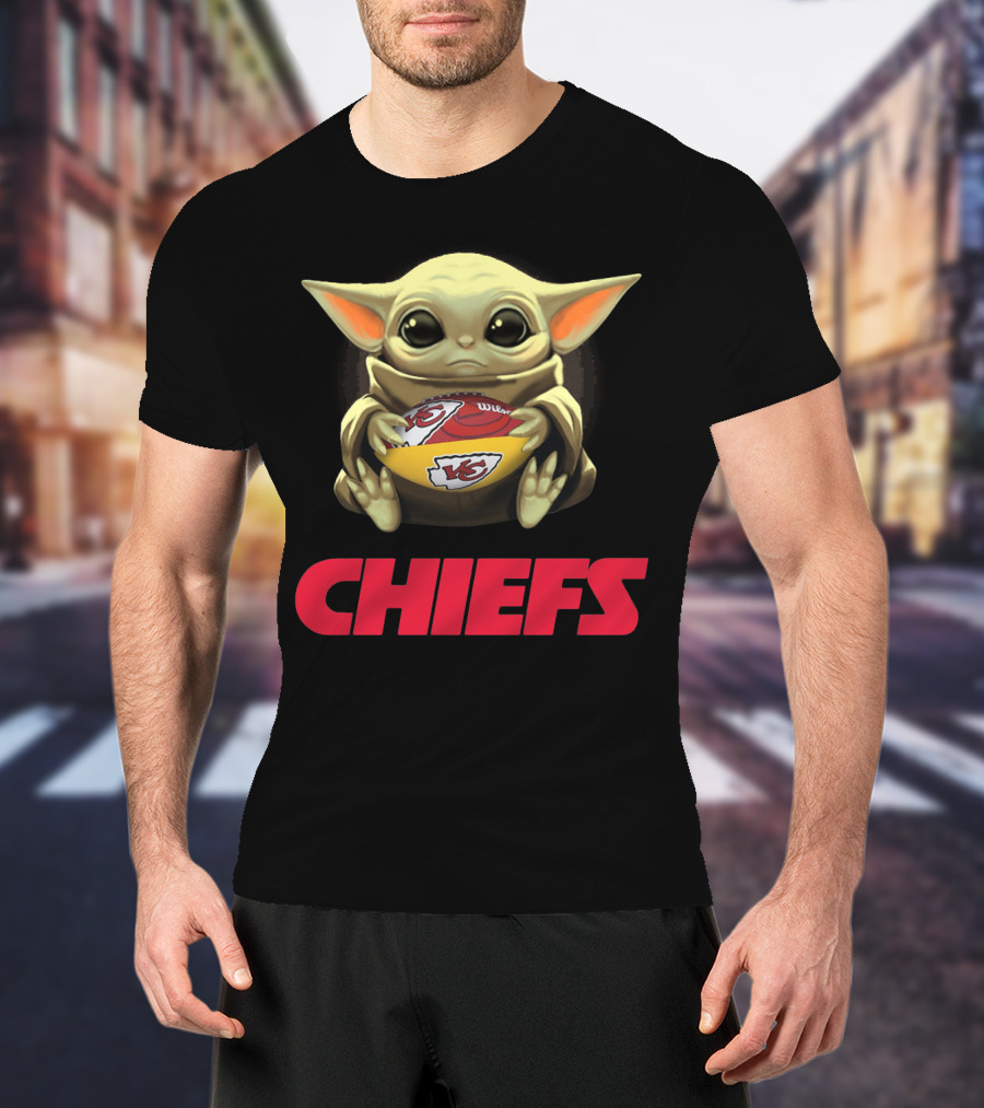 Baby Yoda Hugging Kansas City Chiefs Football T-Shirt