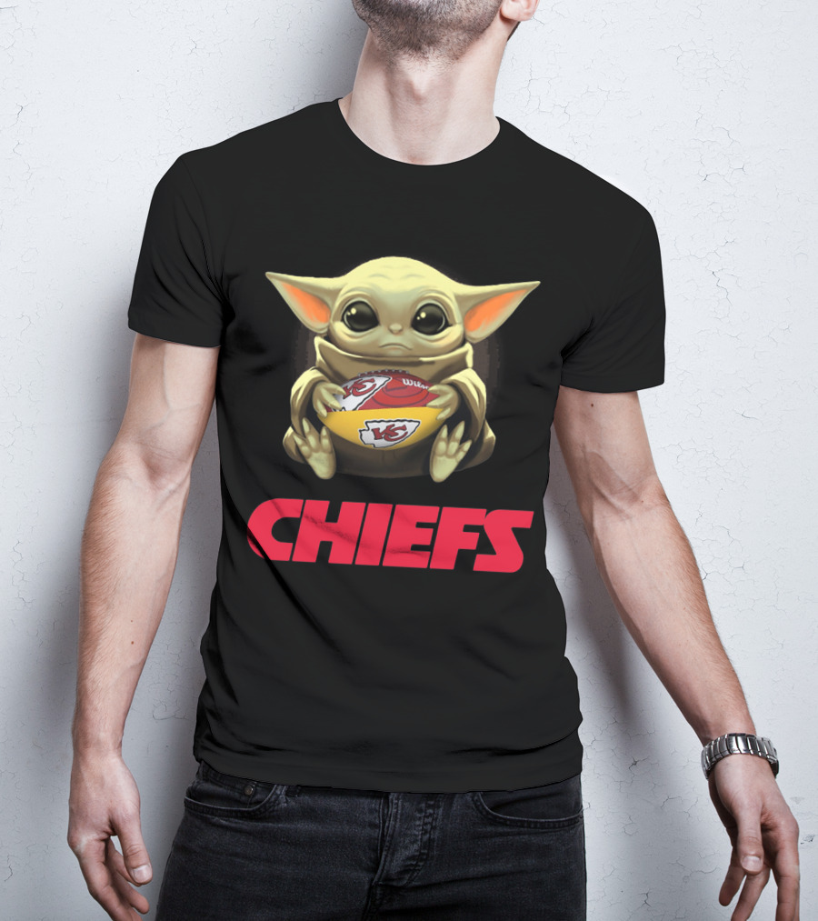 Baby Yoda Hugging Kansas City Chiefs Football T-Shirt