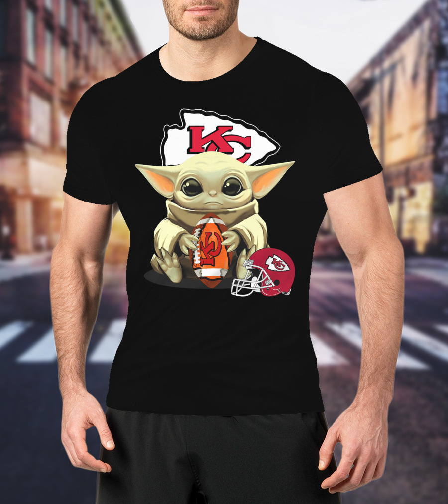 Baby Yoda Kansas City Chiefs Football Helmet T-Shirt