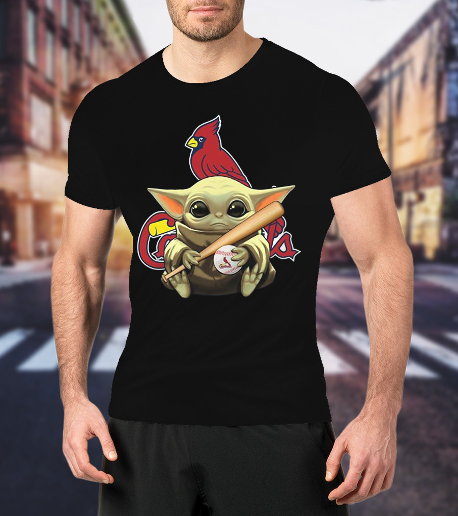 Baby Yoda St. Louis Cardinals Baseball Bat And Ball With Cardinal T-Shirt