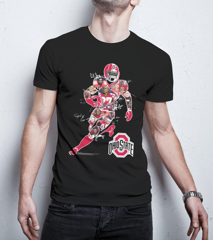 Ohio State Buckeyes Football Collage With Player And Helmet T-Shirt