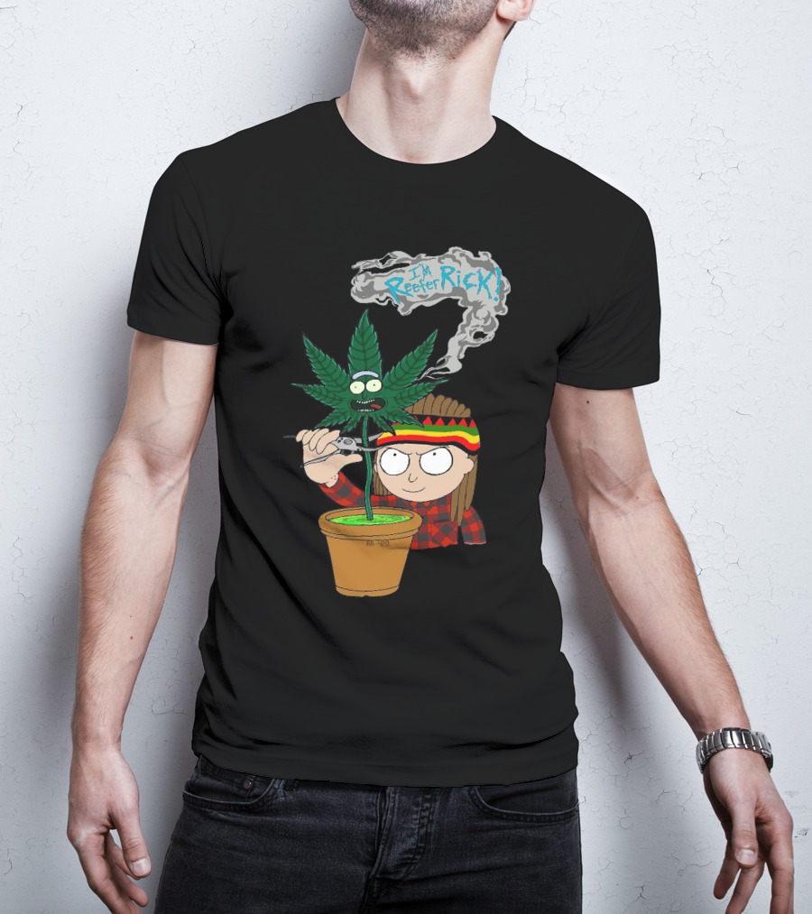 Morty I'm Reefer Rick Planter Rastafarian Style Smiling Face Smoking Plant T-Shirt