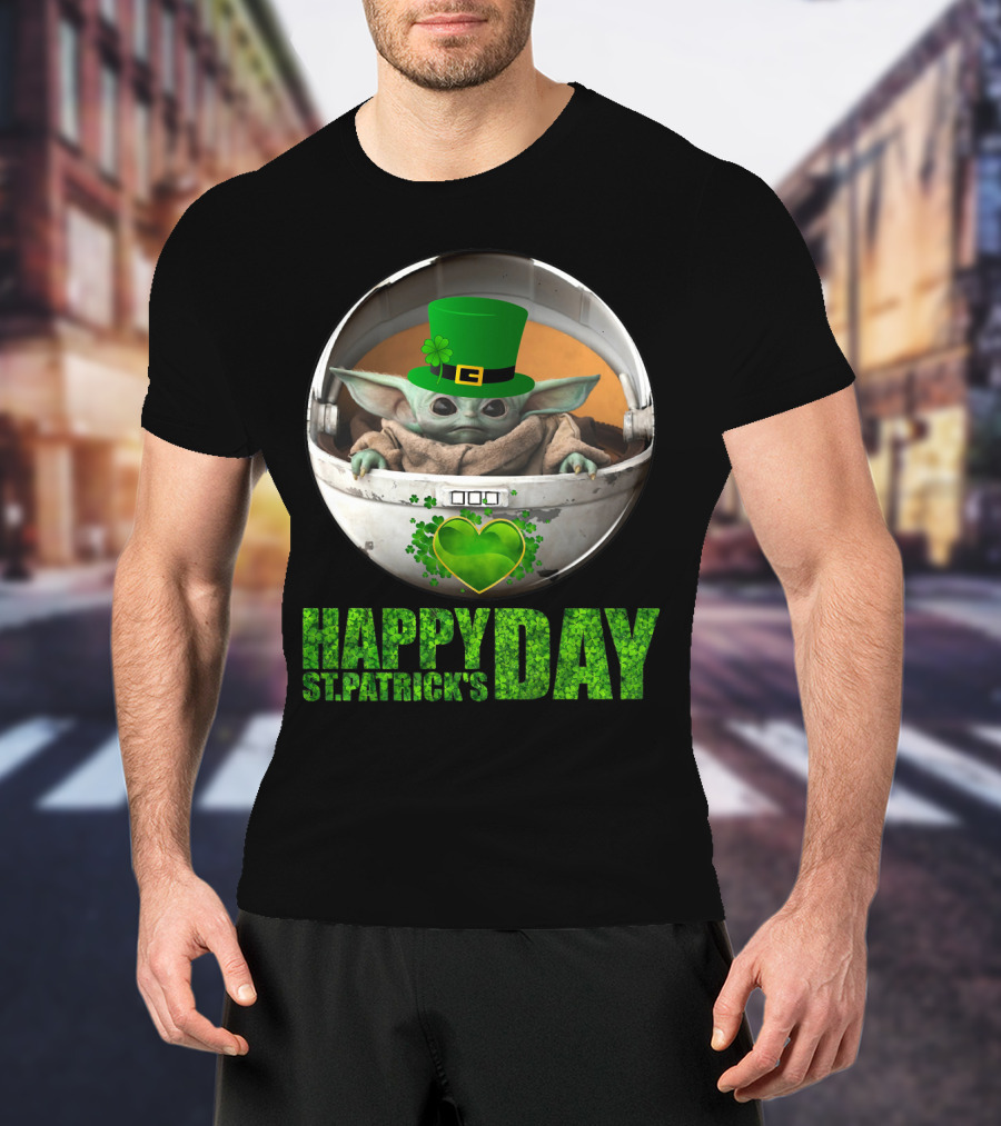 Happy St Patrick's Day Baby Yoda Shamrock Hat Heart T-Shirt
