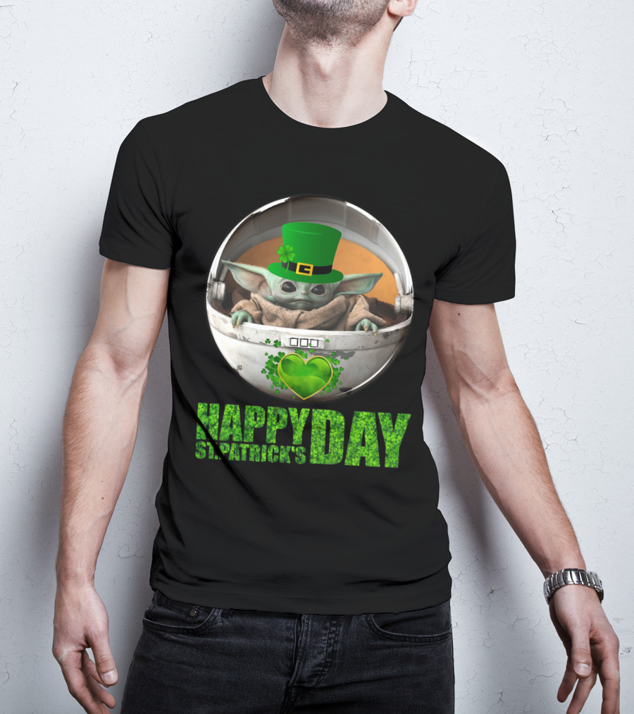 Happy St Patrick's Day Baby Yoda Shamrock Hat Heart T-Shirt