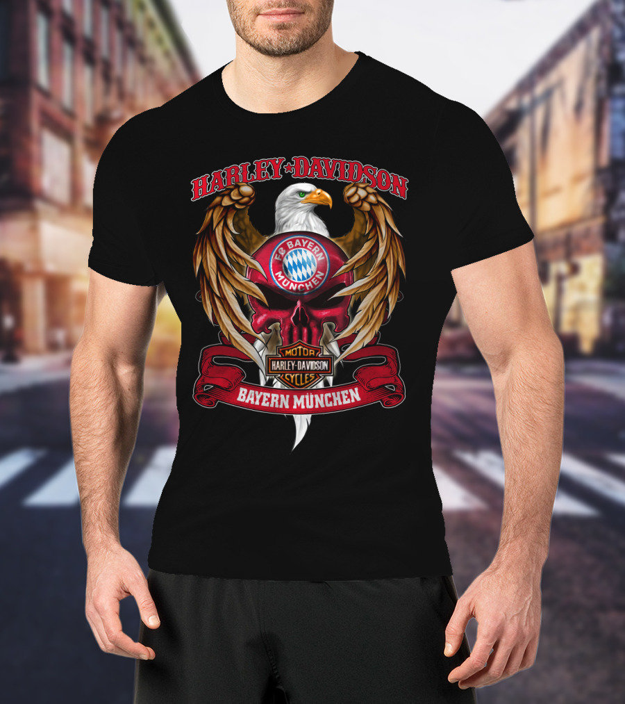 Harley Davidson Fc Bayern München Eagle Logo Bundesliga T-Shirt