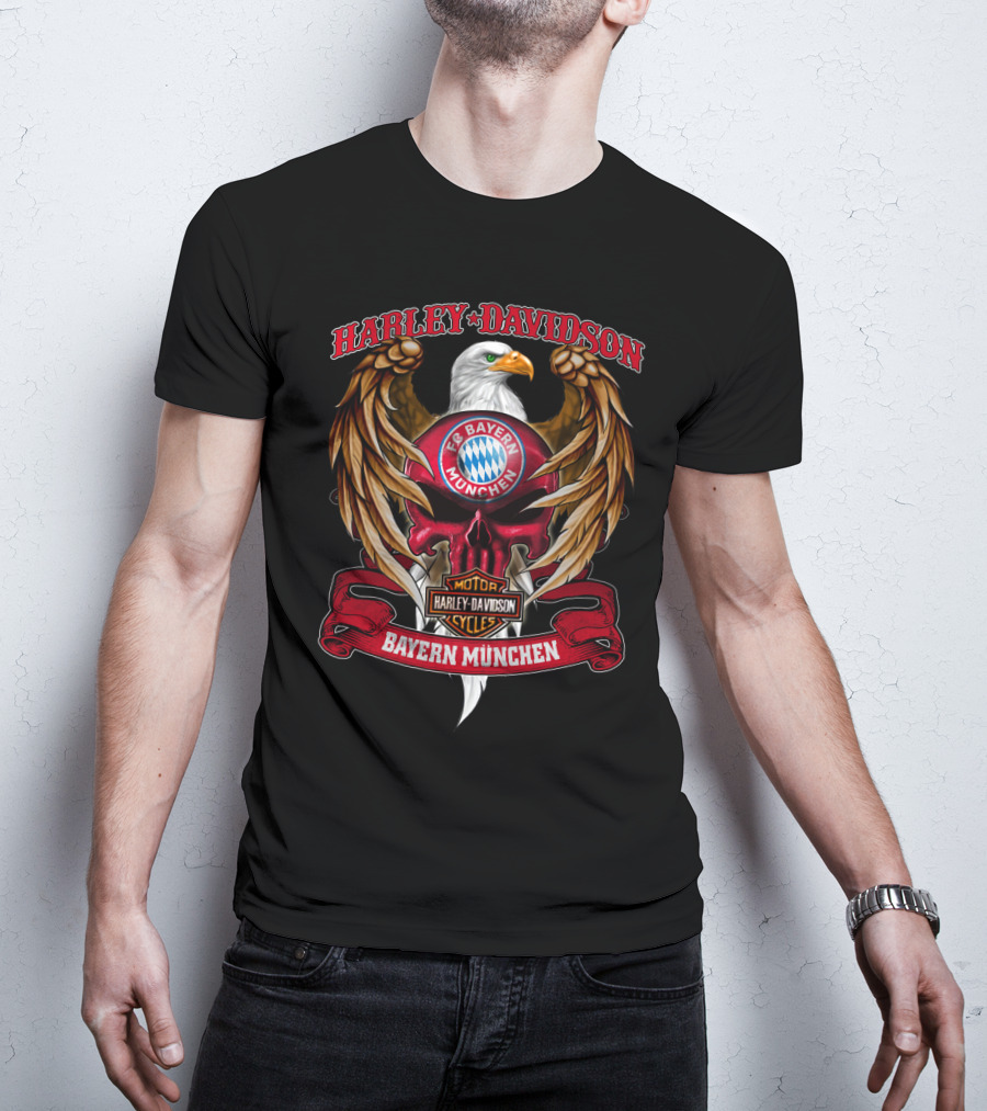 Harley Davidson Fc Bayern München Eagle Logo Bundesliga T-Shirt